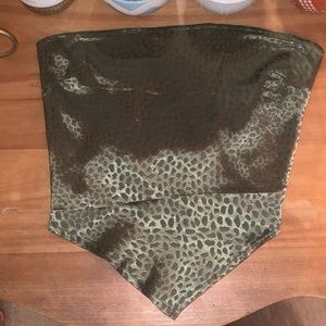 dark green satin animal print bandeau tie top